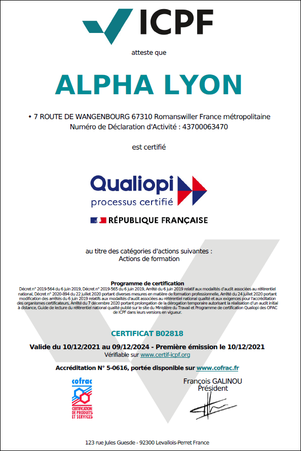 certificat qualiopi alpha lyon